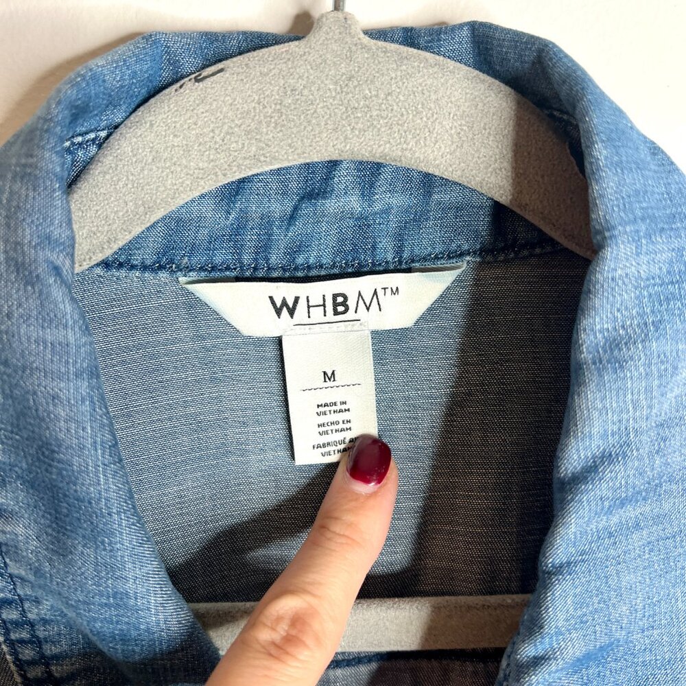White House Black Market Blue Denim Button-Down Shirt with Tie Waist - Picture 2 of 5